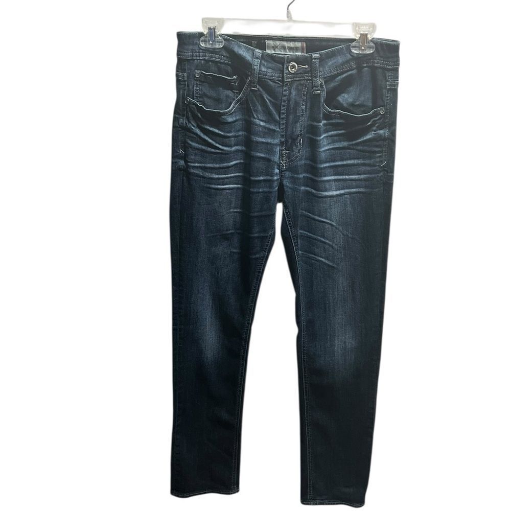 Departwest Trouper Dark Wash Jeans Size 30x32 Slim Fit Distressed Whisker Fade